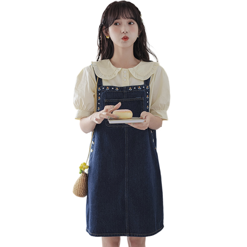 刺绣牛仔背带裙女2026夏季新款日系甜美减龄小个子显瘦吊带连衣裙