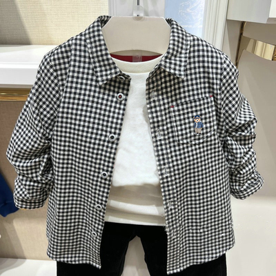 chris童装26春秋款男童棉格子长袖衬衫中大童休闲百搭衬衣上衣