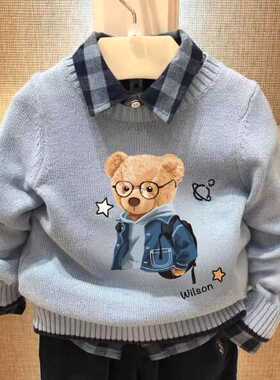 chris童装26秋冬新款男童毛衣儿童休闲百搭毛衣中大童圆领套头衫