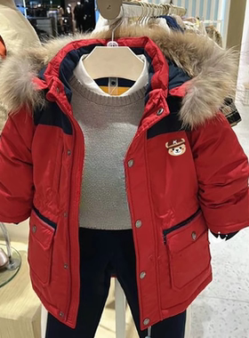 chris童装26冬新款男童中长款加厚保暖羽绒服中大童休闲外套洋气