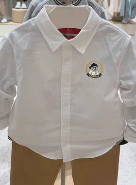 chris童装2026春秋新款男童中大童翻领长袖衬衫纯色休闲衬衣