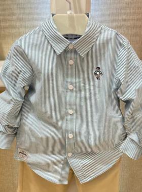 chris童装26春秋新款男童棉休闲长袖衬衫中大童薄款百搭条纹衬衣