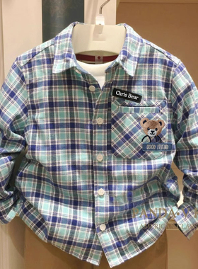 chris童装25春秋新款男童长袖衬衫棉磨毛格子中大童休闲百搭衬衫