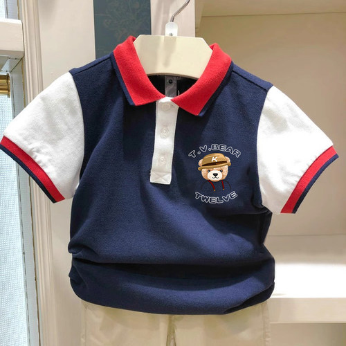 chris童装26夏新款男童装短袖T恤中大童棉翻领POLO衫休闲学院风