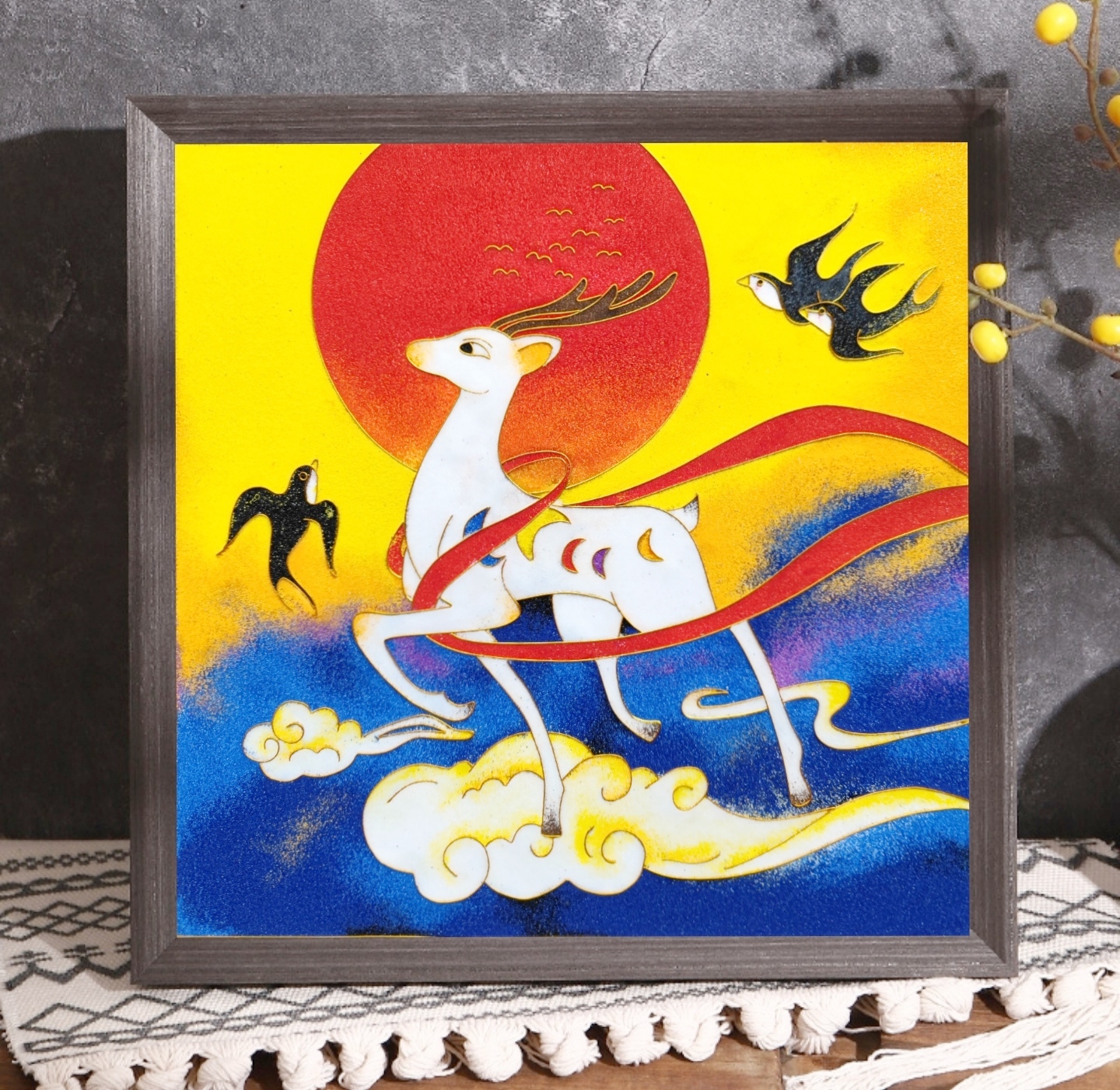 敦煌九色鹿景泰蓝掐丝珐琅彩砂画手工DIY材料包现代装饰画非遗图片