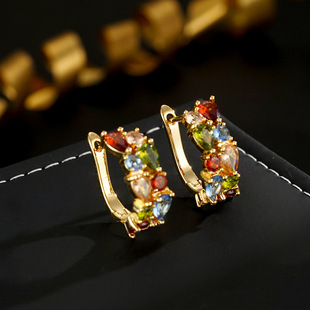 千禧辣妹~彩色锆石耳环小巧精致耳钉2025新款洋气圈耳饰女高级感