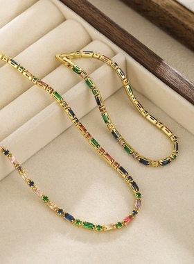 性款彩色锆石项链夏季颈链毛衣链