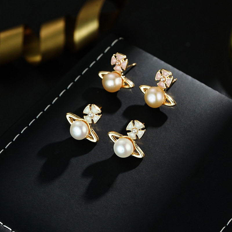 新款个性星球天然淡水珍珠耳钉精致养耳洞百搭气质高级感耳饰