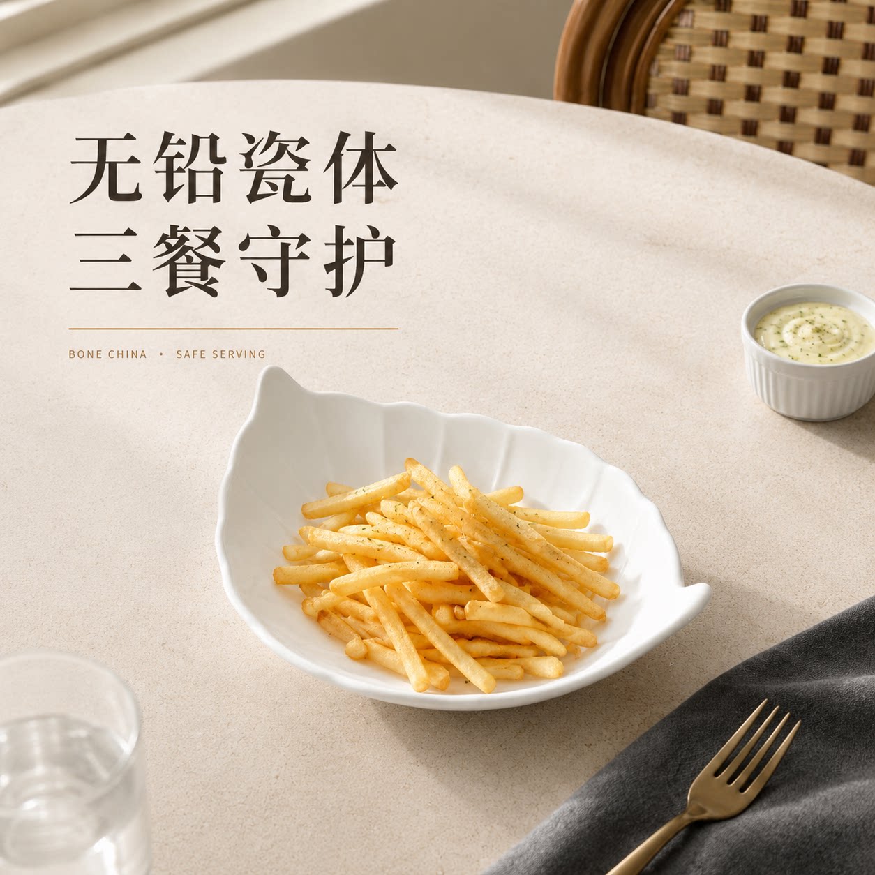港林真骨瓷小吃碟现代简约西式前菜树叶形白色精致家用高档小食碟