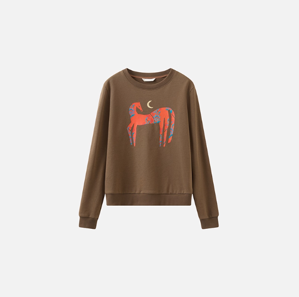 衣播商场同款2026春季新款休闲宽松印花圆领长袖卫衣BDT1VD2306