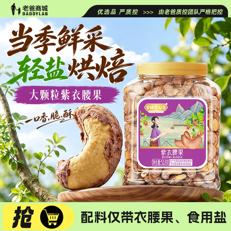 姚生记紫皮腰果仁原味进盐焗烘焙