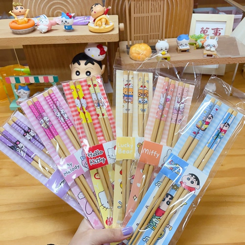 可爱卡通Kitty美乐蒂筷子高颜值天然竹木家用餐具