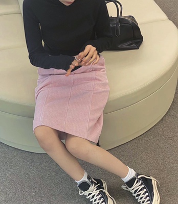 2022秋冬季新款韩国东大门休闲中线灯芯绒简约直筒高腰H型半身裙