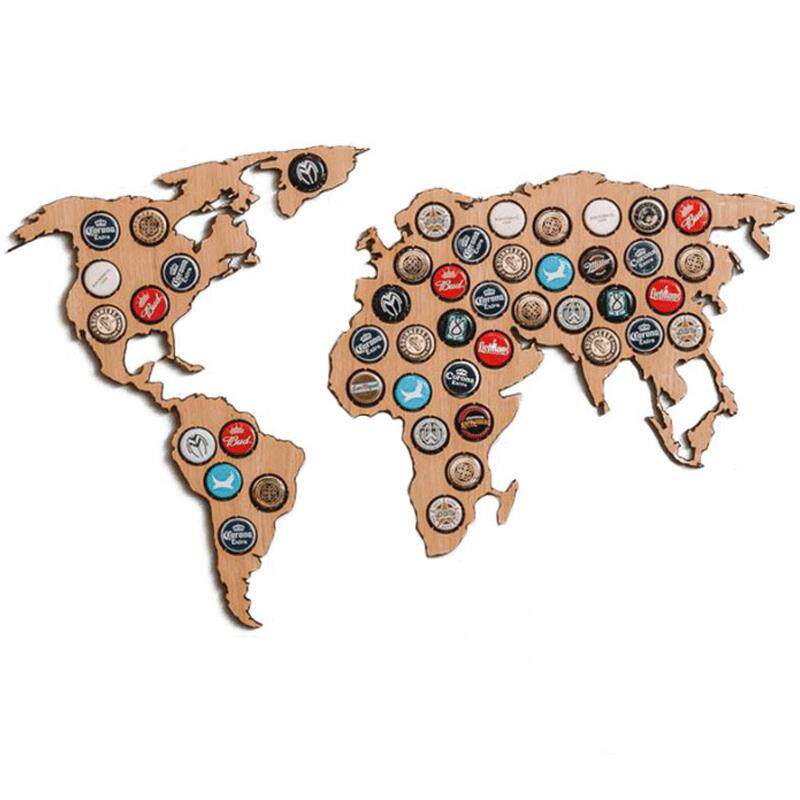 Beer Cap World Map墙壁装饰挂件木质啤酒瓶盖架世界地图外贸跨境