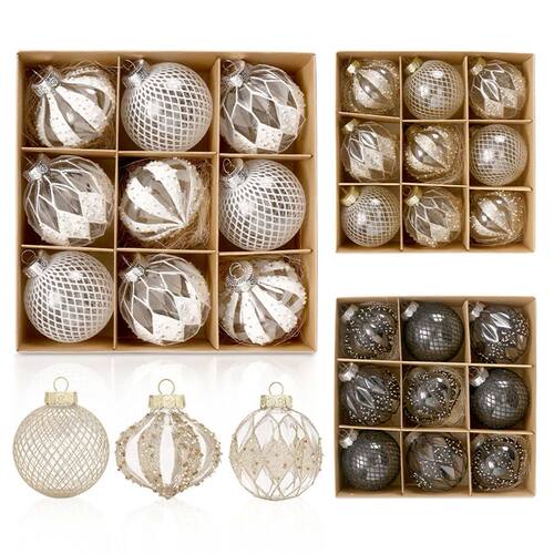 9pcs/box 8cm Christmas Balls Boutique Transparent Painted Ba
