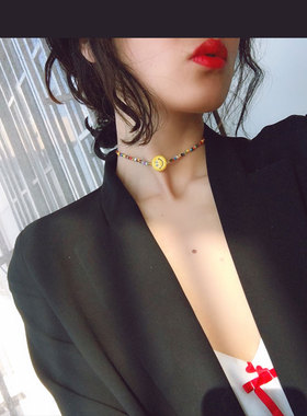 新品可爱笑脸彩珠金智秀串珠项链