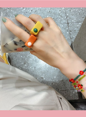 高级感绿森林女亚克力独特指环