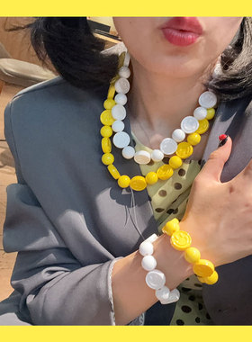手工串珠项链女彩色圆珠多层叠戴小众设计感配饰