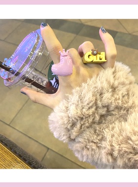 green新五星可爱爱心女字母戒指