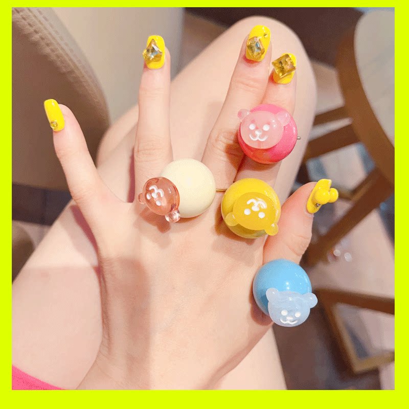 可爱卡通小熊戒指女ins潮个性时尚网红食指戒2024年新款开口可调