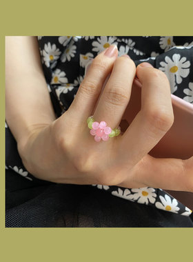 编织花朵戒指买一送一同款泫雅风