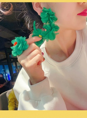 XIN爆款蕾丝花朵个性夸张耳环夏天