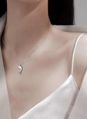 S999纯银海豚项链女新款小众设计法式小鱼吊坠锁骨链颈链女生饰品