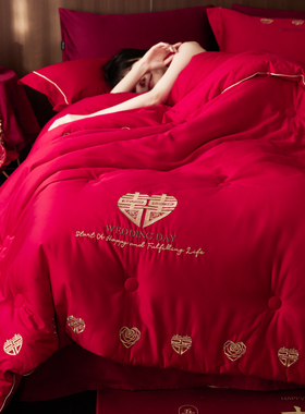 60S长绒棉全棉蚕丝蛋白婚庆被结婚喜被子陪嫁被芯大红色纯棉空调