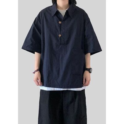 cityboy日系复古口袋工装短袖POLO衫男女休闲宽松设计感机能衬衣