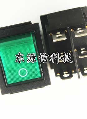 KCD4船型开关 31x25mm 六脚 船形 6脚 16A 250V 绿色 带灯