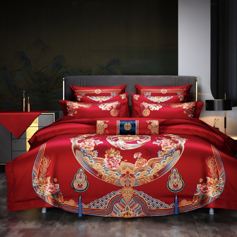 奢华高精密刺绣被套结婚四件套高级感女方陪嫁匹马棉婚庆床上用品,床上用品,婚庆床品套件,淘宝优惠券,粉丝福利购,淘宝优惠卷