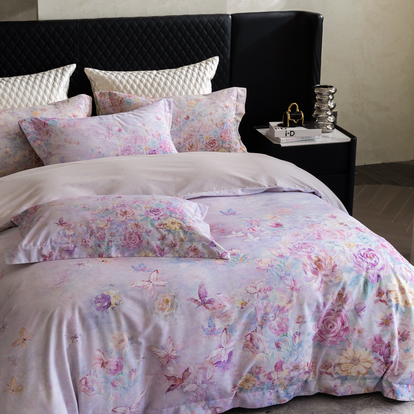 LOOPS LOVE高端法式温柔风紫色碎花磨毛四件套纯棉高级感床上用品