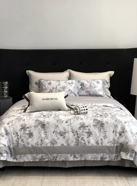 LOOPS LOVE高端法式浪漫140支天丝棉磨毛四件套灰色床单高级床品