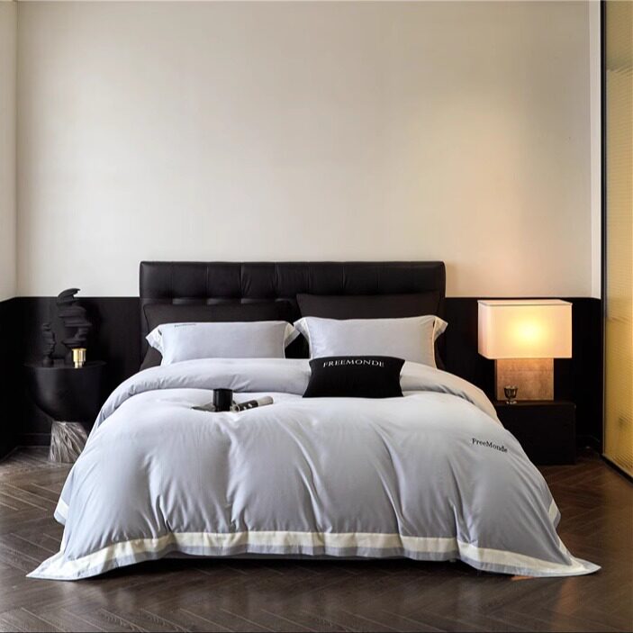 秋冬保暖磨毛被套兰精天丝+长绒棉四件套现代轻奢简约风床上用品