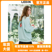 乐町圆领宽松卫衣25年秋季 新款 晕染大图印花上衣韩系清新蓝色卫衣