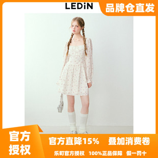 乐町纯欲短款碎花裙春季新款精致花苞长袖裙韩系方领连衣裙