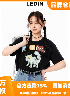 【商场同款】乐町2026春季新款短箱字母猫咪宽松短袖T恤C2CNE3117