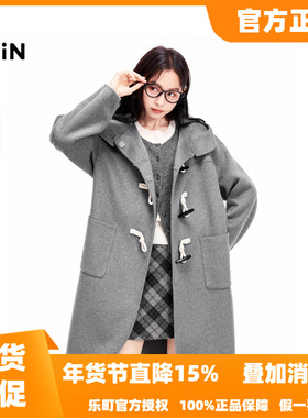 【商场同款】乐町冬季新款学院风连帽毛呢外套大衣C2AAE4310