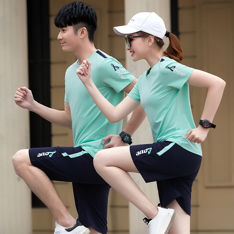 2025夏季新款情侣装运动套装男女纯棉短袖短裤团队休闲跑步两件套