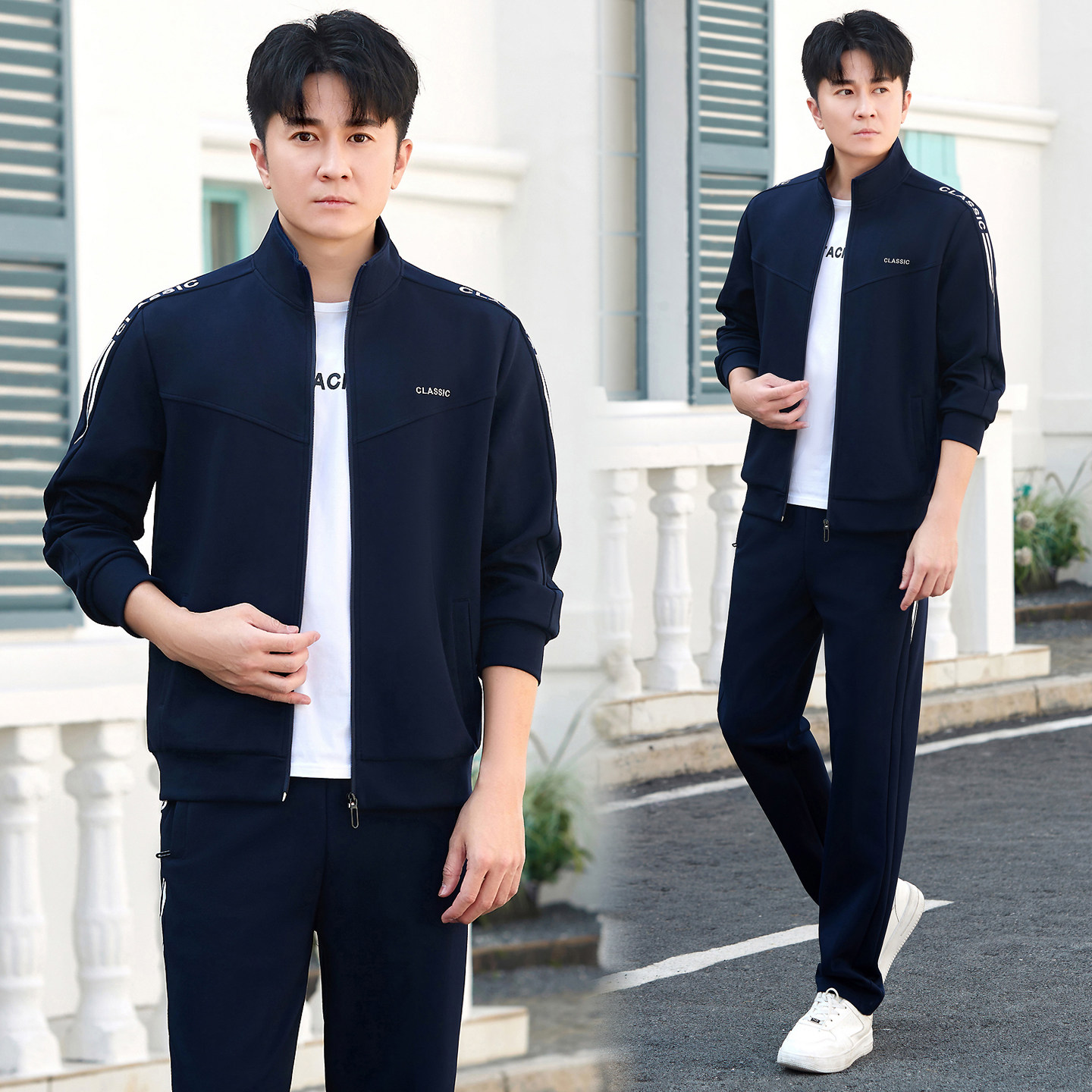 男士运动服套装春秋2026新款潮流时尚男士宽松跑步休闲卫衣三件套