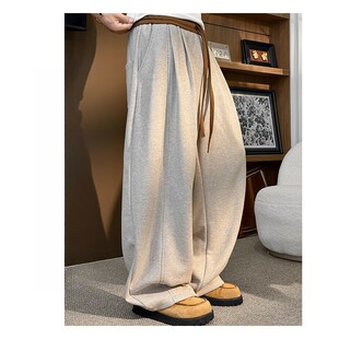 春秋新款加大码2-300斤百搭简约显瘦阔腿裤抽绳长裤男女装ins美式