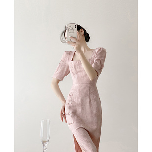 旗袍裙子 高级感订婚礼服连衣裙女夏季 新款 显瘦气质甜美法式 新中式