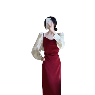轻奢礼服连衣裙女秋季名媛套装新款时尚气质御姐盐系高级感两件套