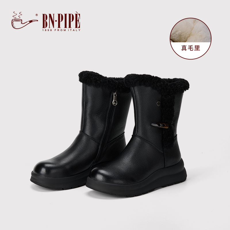 百年烟斗羊毛内里雪地靴真皮靴子