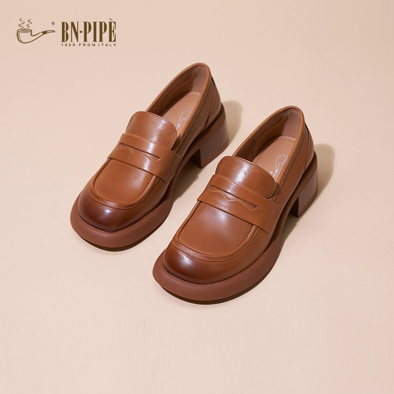 百年烟斗乐福鞋女舒适软皮通勤增高黑色英伦风小皮鞋yy7033a552