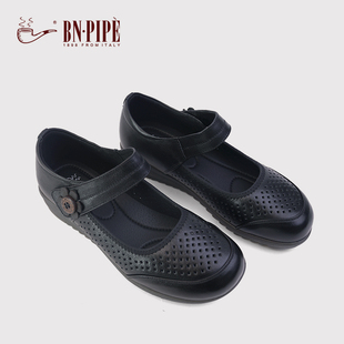 软皮软底平底透气圆头凉鞋 中老年舒适轻便女鞋 妈妈鞋 百年烟斗夏款