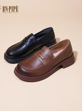 百年烟斗百搭平底乐福鞋一脚蹬豆豆鞋复古爆款英伦皮鞋YB5333A263