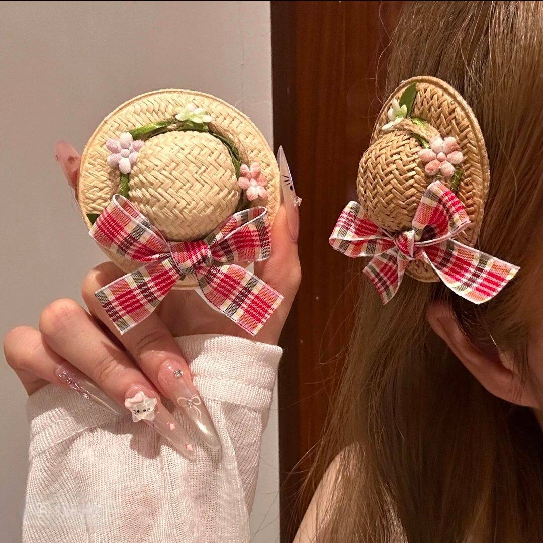 可爱结草编小帽发夹甜美风少女碎