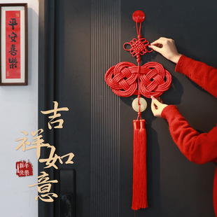 2026双钱结中国结挂件客厅高档玄关玉石入户门电视背景墙中式挂饰