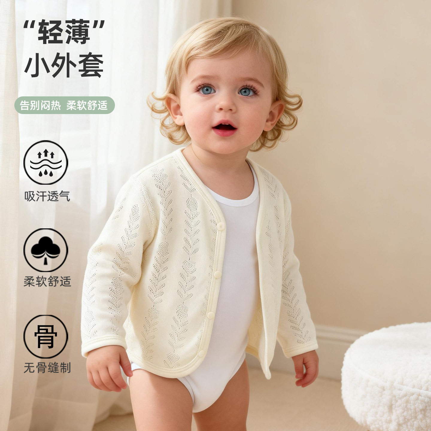 婴儿外套夏季纯棉宝宝衣服儿童网眼上衣男童女童外出薄款空调开衫